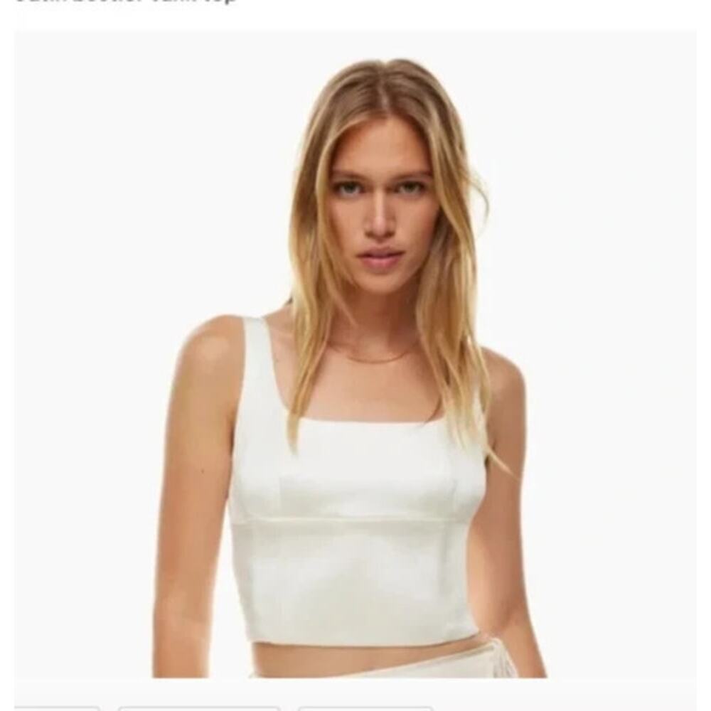 Wilfred Aritzia Crop Top Satin Shine Bustier Square Neck White Size Small